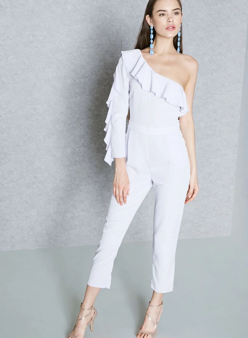 Miss Selfridge One Shoulder Ruffled Jumpsuit