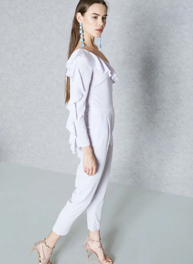 Miss Selfridge One Shoulder Ruffled Jumpsuit