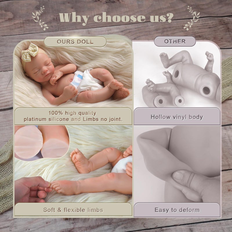 BABESIDE Silicone Baby Doll Lifelike Reborn Baby Dolls - 16 Inch (Weight 4 Lb) Full Platinum Silicone Reborn Baby Doll Slicone Full Body Anatomically Correct Sleeping Baby Girl with Gift Box - Image 3