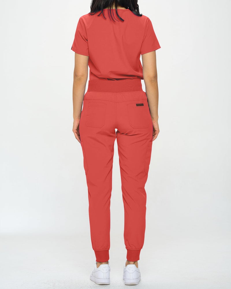 Monarch Uniforms Slim Fit Stretchy Scrubs Women's Jogger Scrub Set Slim Jogger Scrubs with Tuck-In Top for Women (CORAL-3X) - Image 4