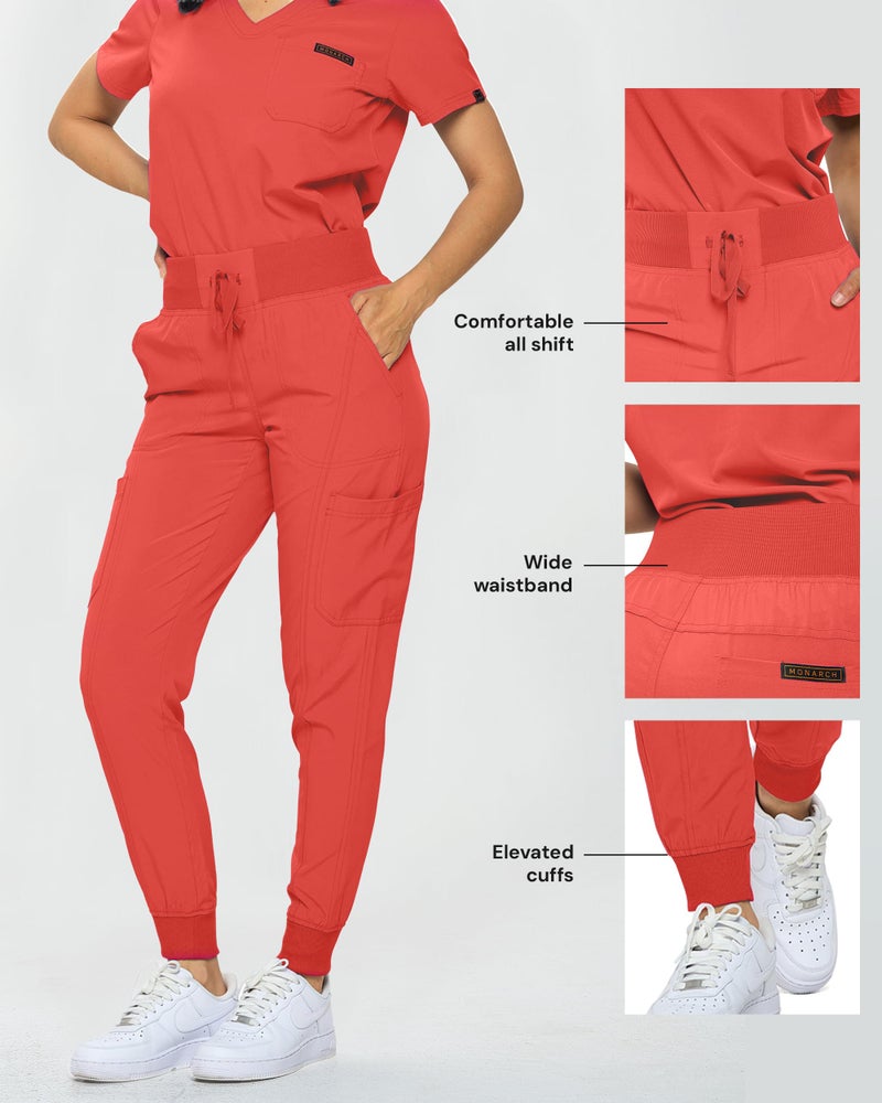 Monarch Uniforms Slim Fit Stretchy Scrubs Women's Jogger Scrub Set Slim Jogger Scrubs with Tuck-In Top for Women (CORAL-3X) - Image 5