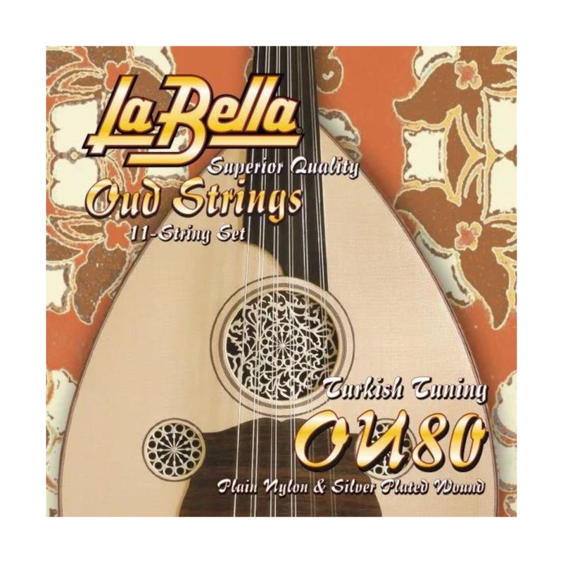 La Bella OU80 Oud Strings 12- String Set Turkish Tuning Plain Nylon Silver- Plated Wound 22-42 - Image 1