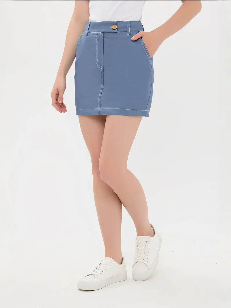 HICCUP High Waist Stitch Detail Mini Skirt