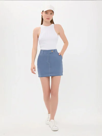 HICCUP High Waist Stitch Detail Mini Skirt