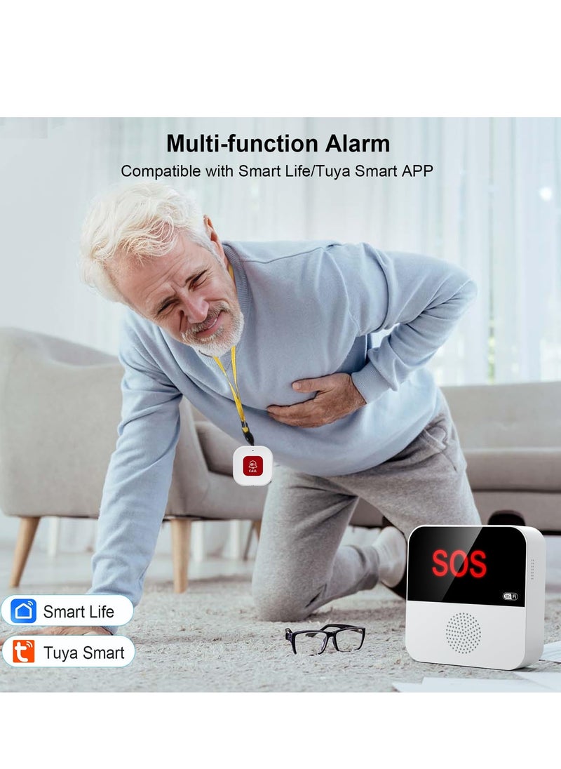 شو وو - جهاز استدعاء WiFi، أجهزة استدعاء مقدمي الرعاية، أنظمة تنبيه الحياة لكبار السن، جهاز استقبال واحد وزر ذعر SOS واحد وجهاز استدعاء ساعة واحد، متوافق مع تطبيق Tuya Smart Smart Life - Image 1