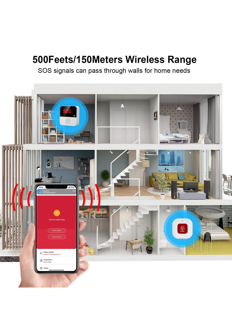 شو وو - جهاز استدعاء WiFi، أجهزة استدعاء مقدمي الرعاية، أنظمة تنبيه الحياة لكبار السن، جهاز استقبال واحد وزر ذعر SOS واحد وجهاز استدعاء ساعة واحد، متوافق مع تطبيق Tuya Smart Smart Life - Image 1