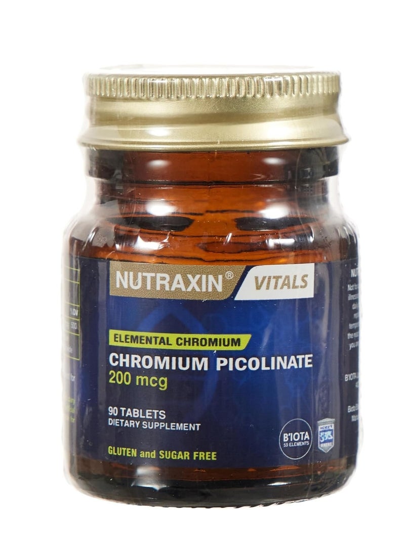 NUTRAXIN Nutraxin Chromium Picolinate 200 mcg Gluten and Sugar Free 90 tablets - Image 3