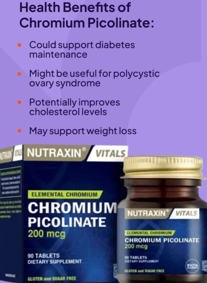 نوتركسين نوتراكسين كروميوم بيكولينات 200 ميكروجرام، خالي من الغلوتين والسكر، 90 قرصًا - Image 3