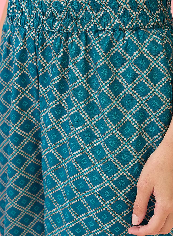 globus Threadwork Detail V Neck A-Line Workwear Kurta and Pants Set - Image 5
