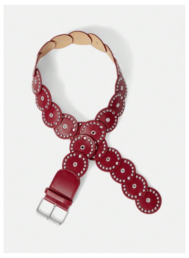 MakeMeChic Women's Faux Leather Wide Disc Buckle Belt Boho Disk Western Waist Belts Red One-Size - Image 3