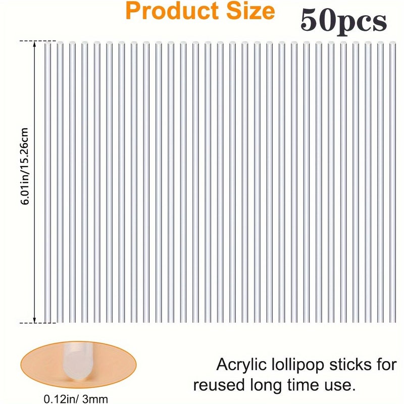 50 Durable Acrylic Lollipop Sticks 8.01in for Cake Baking Candy Plants Party Use - Image 5