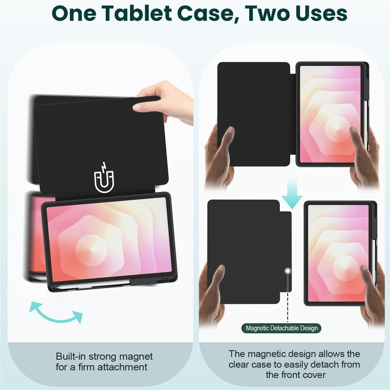 E NET-CASE Detachable Magnetic Case for Samsung Galaxy Tab S11 2025 11 Inch (SM-X736B/ SM-X730), Ultra Clear Back Scratch-Proof Lightä¸¨Easy to Detach & Attachä¸¨Auto Sleep/Wake (Black) - Image 4