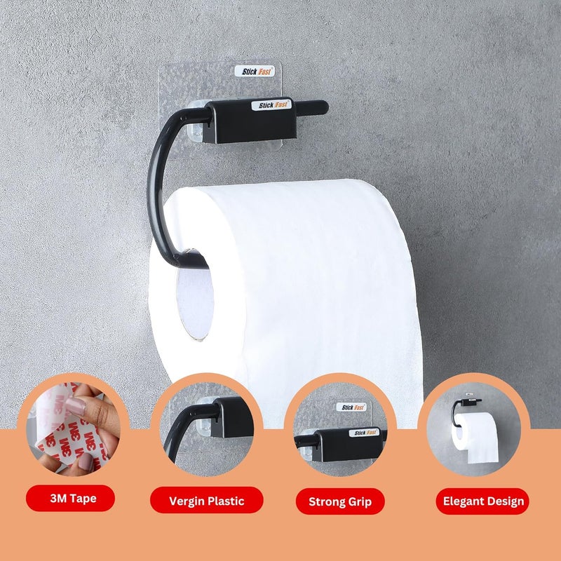 SF - Stick Fast SF Stick Fast SelfAdhesive Toilet Paper Holder With 3M Sticker For Wall Mount Tissue Paper Roll Dispenser For Kitchen Bathroom Pack Of 1 Black  - Image 3