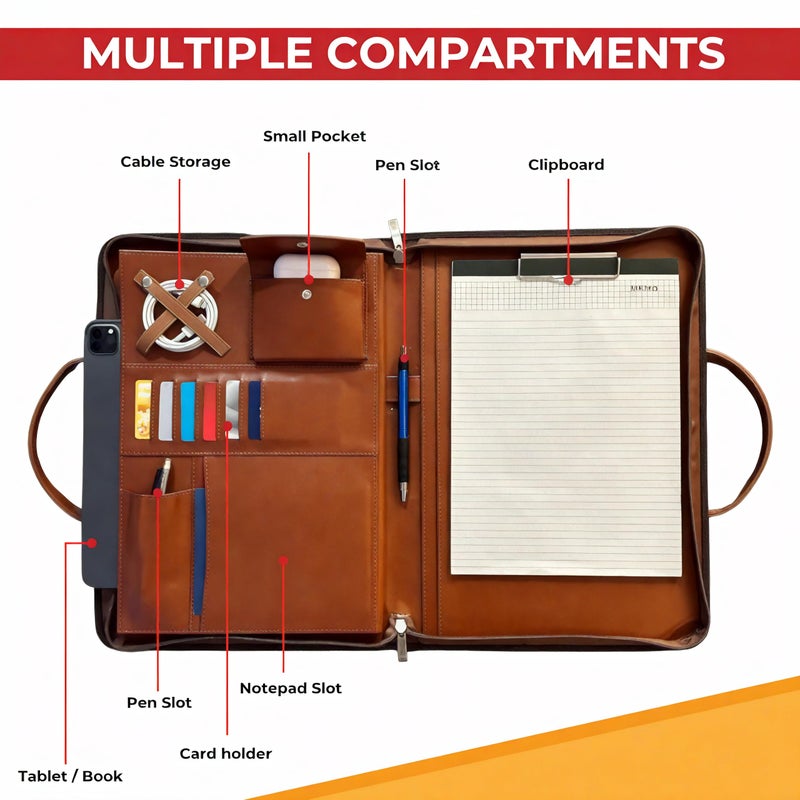 FUNTACY Leather Portfolio with Handles â€“ Professional Business PU Leather Padfolio Organizer, Zippered Portfolio Binder for Documents, Resume, Notebook â€“ Slim Leather File Folder for Men & Women - Image 2