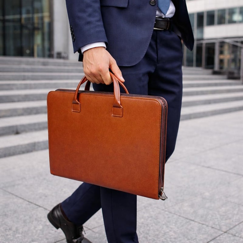 FUNTACY Leather Portfolio with Handles â€“ Professional Business PU Leather Padfolio Organizer, Zippered Portfolio Binder for Documents, Resume, Notebook â€“ Slim Leather File Folder for Men & Women - Image 5