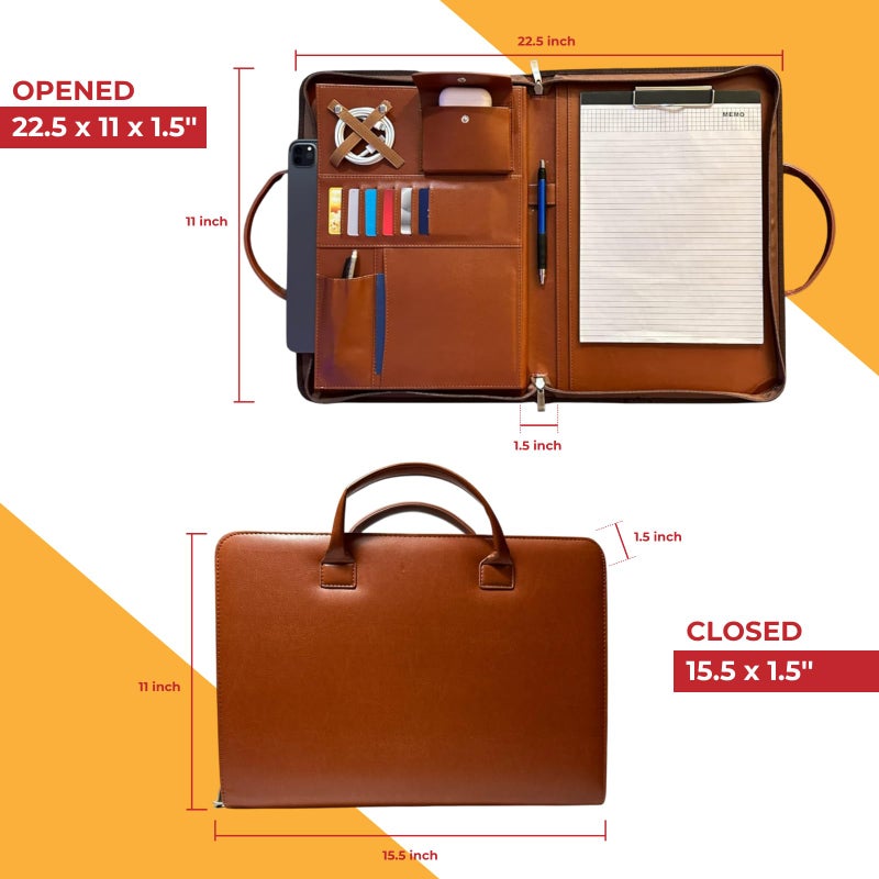 FUNTACY Leather Portfolio with Handles â€“ Professional Business PU Leather Padfolio Organizer, Zippered Portfolio Binder for Documents, Resume, Notebook â€“ Slim Leather File Folder for Men & Women - Image 3
