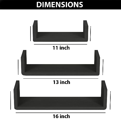 UHUD Crafts Hanging Floating Wall Mount Display U Shape Wall Shelf, Engineered Wood Wall Rack Shelf for Living Room Decoration, Showcase and for Storage (Matte Finish, Black) Set of 3 - Image 5