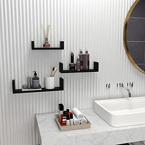 UHUD Crafts Hanging Floating Wall Mount Display U Shape Wall Shelf, Engineered Wood Wall Rack Shelf for Living Room Decoration, Showcase and for Storage (Matte Finish, Black) Set of 3 - Image 3