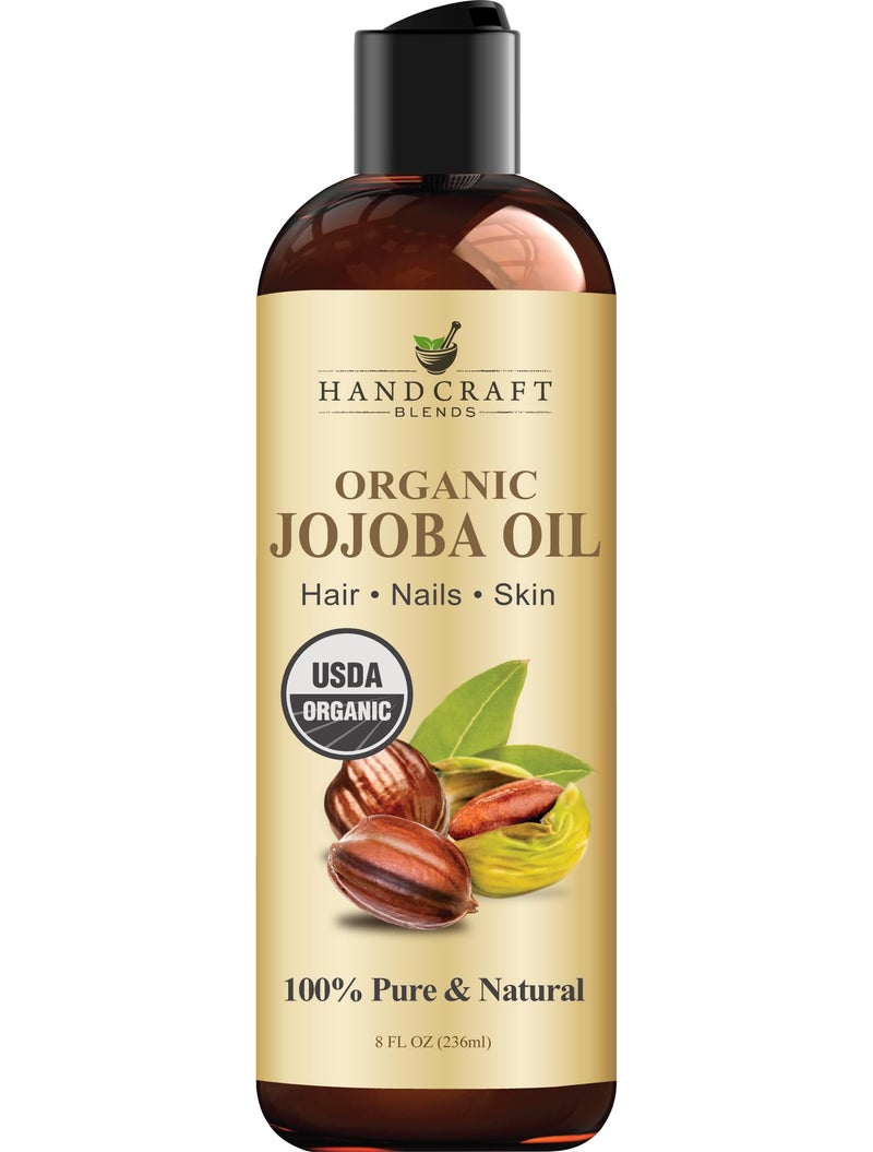 Handcraft Blends USDA Organic Jojoba Oil  ColdPressed 8 Fl Oz  100 Pure and Natural  Premium Grade Carrier Oil for Skin and Hair  Hair and Body  Massage  HexaneFree