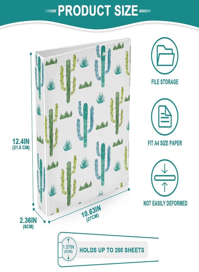 Fustylead Watercolor Blue-Green Desert Cactus and Grass 3 Ring Binder 1.5" Decorative D-Ring Binder with Clipboard&3 Clear Pockets, Holds 200 Sheets A4 Size Paper Waterproof Binders for School Home Office - Image 5