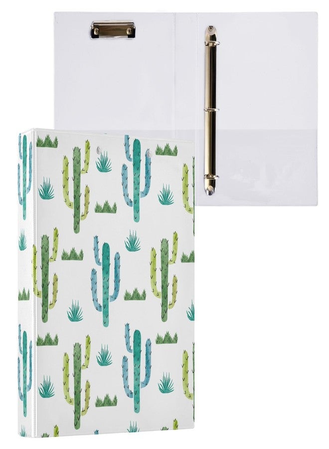 Fustylead Watercolor Blue-Green Desert Cactus and Grass 3 Ring Binder 1.5" Decorative D-Ring Binder with Clipboard&3 Clear Pockets, Holds 200 Sheets A4 Size Paper Waterproof Binders for School Home Office - Image 1