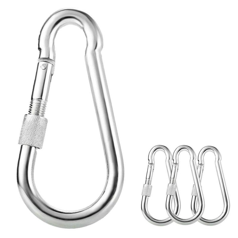 3 Inch Heavy Duty Locking Carabiner Clips, 316 Stainless Steel Spring Snap Hook Small Carabiners for Climbing (4 Pack)