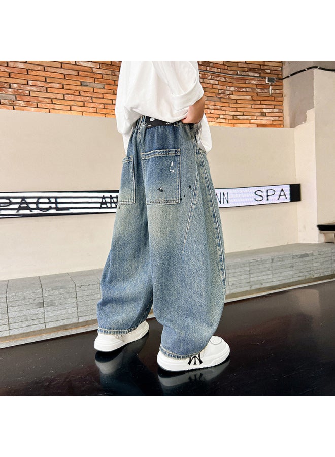 Boys' Spring Ink-splattered Straight Loose Denim Pants  New Style Children's Boys' Spring Fashion Stylish Pants Trendy