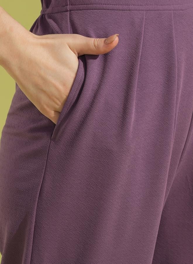 globus Globus Solid V-Neck Batwing Sleeves Cut-Out Pleated Jumpsuit - Image 5