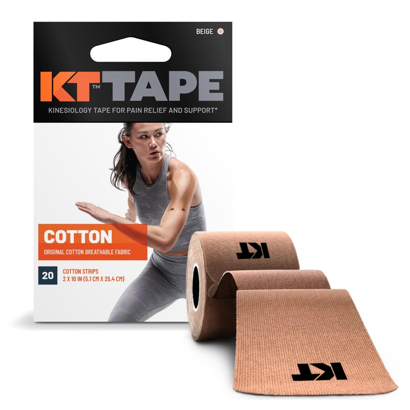KT Tape, Original Cotton, Elastic Kinesiology Athletic Tape, 20 Count, 10” Precut Strips, Beige - Image 1