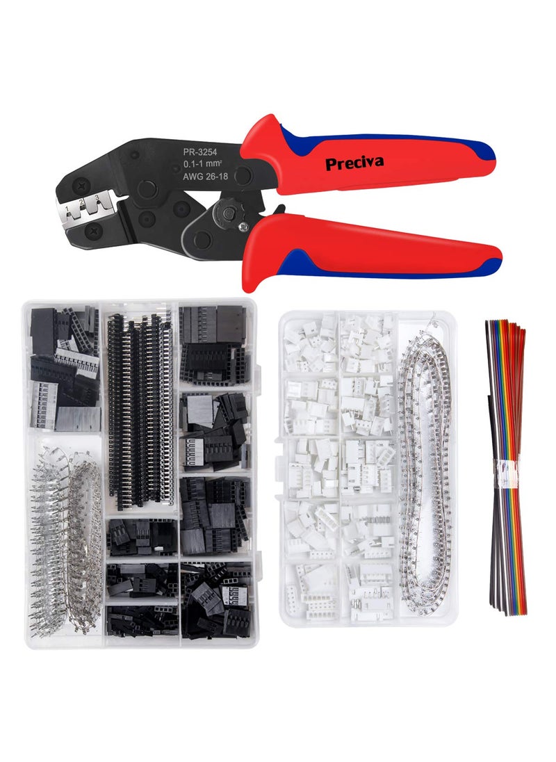 Preciva Crimping Tool Kit, Preciva Dupont Ratcheting Crimper Plier Set with 1550PCS 2.54mm Dupont Connectors and 460pcs 2.54mm JST-XH Connectors for AWG 26-18(0.1-1mm²)  - Image 1