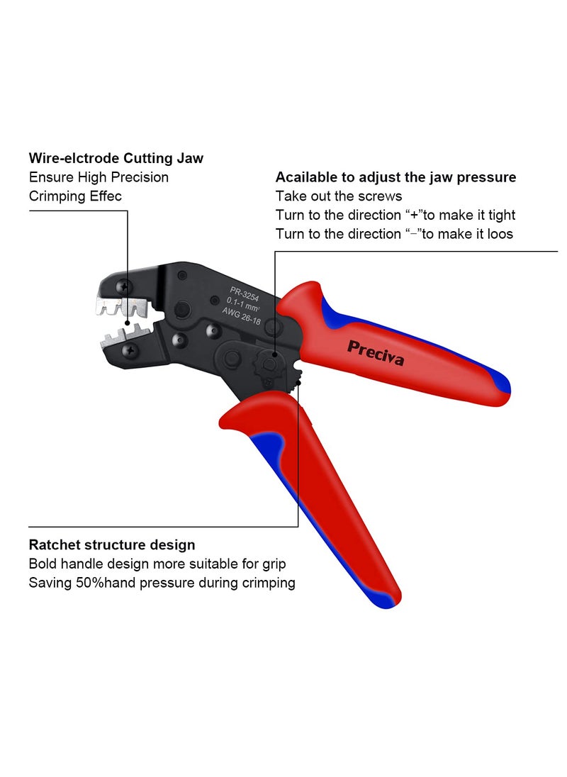 Preciva Crimping Tool Kit, Preciva Dupont Ratcheting Crimper Plier Set with 1550PCS 2.54mm Dupont Connectors and 460pcs 2.54mm JST-XH Connectors for AWG 26-18(0.1-1mm²)  - Image 2