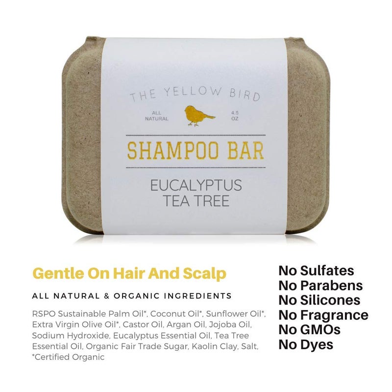 The Yellow Bird Eucalyptus Tea Tree Shampoo Bar. All Natural & Organic Ingredients. Sulfate Free, Detergent Free, Color Safe, and Silicone Free. Vegan, Plastic Free, Zero Waste Shampoo Soap - Image 5