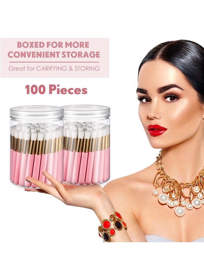 Nuenen - 100 Pieces Lash Cleansing Bath Brushes With Container Eyelash Extension Cleanser Brushes Lash Cleaner Brush Lash Shampoo Brushes For Eyelash Extensions Prolong Lash Cleanser Supplies Pink - Image 1