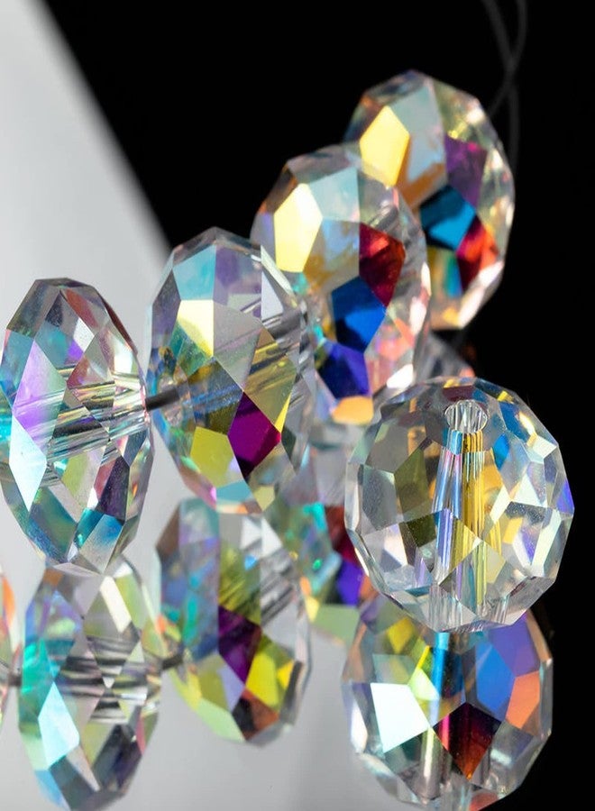 Dowarm 200 Pieces Briolette Crystal Glass Beads for Jewelry Making, 8MM Rondelle Crystal Beads for Crafts Wine Charms Wind Chimes Suncatchers, Briollete Rondelle Finding Spacer Beads (Crystal AB, 8MM) - Image 1