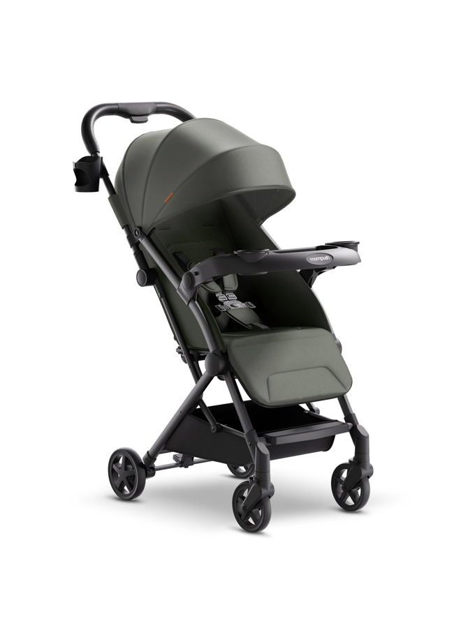Mompush Lithe V2 Lightweight Stroller + Snack Tray, Ultra-Compact Fold & Airplane Ready Travel Stroller, Near Flat Recline Seat, Cup Holder, Raincover & Travelbag Included - Image 1