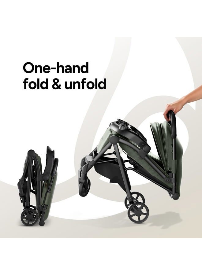 Mompush Lithe V2 Lightweight Stroller + Snack Tray, Ultra-Compact Fold & Airplane Ready Travel Stroller, Near Flat Recline Seat, Cup Holder, Raincover & Travelbag Included - Image 5