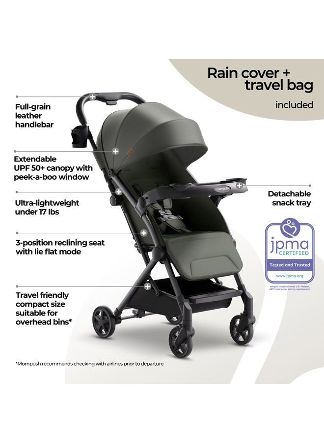 Mompush Lithe V2 Lightweight Stroller + Snack Tray, Ultra-Compact Fold & Airplane Ready Travel Stroller, Near Flat Recline Seat, Cup Holder, Raincover & Travelbag Included - Image 2