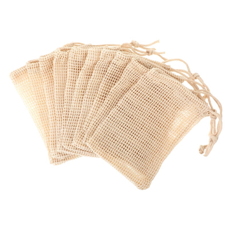 COMNICO 10 PCS Soap Bags Natural Sisal Soap Saver for Foaming and Drying Bubble Mesh Soap Scrubber Pouch Handmade Cotton Bag with Drawstring Body Facial Cleaning Bath Shower Tool