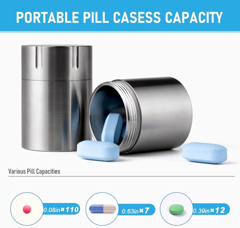 TISUR Portable Pill Cases, Metal Titanium Pill Holder Pocket Small Pill Box Keychain Waterproof Pill Bottle Medicine Organizer Case Container for Travel Purse Outdoor Camping (Titanium Pill Bottle) - Image 3