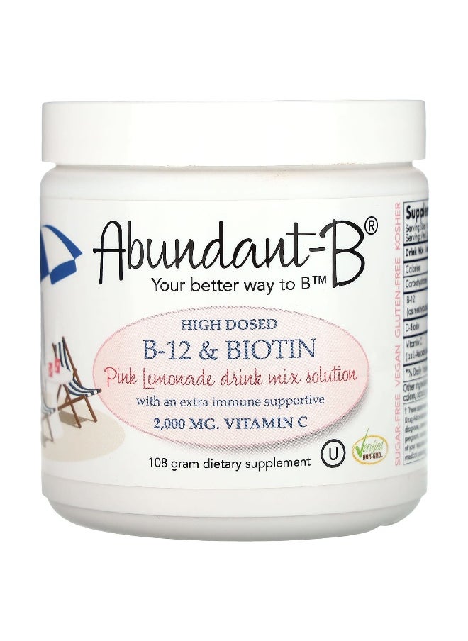Sufficient-C Sufficient C, Abundant-B High Dosed B-12 & Biotin Drink Mix, Pink Lemonade, 108 g  - Image 1