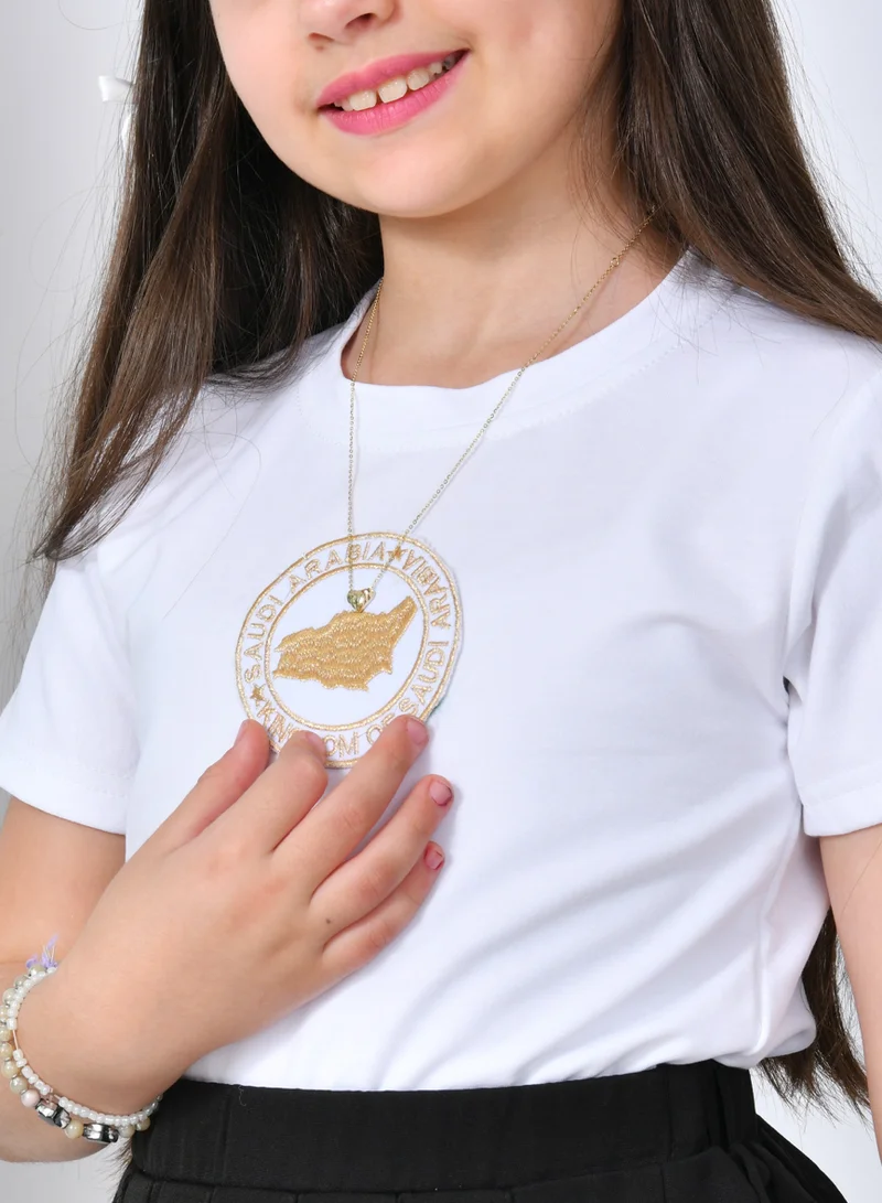 HAWRAA ABAYA White T-shirt with gold embroidery on the map of the Kingdom (for boys and girls)