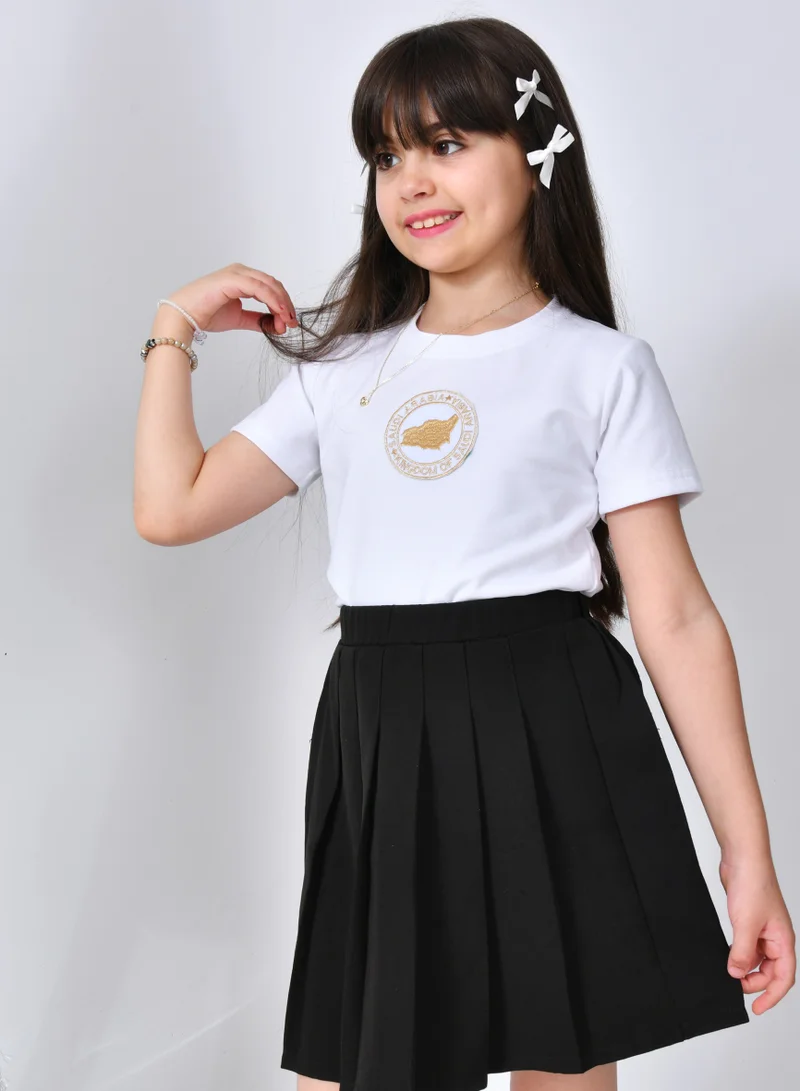 HAWRAA ABAYA White T-shirt with gold embroidery on the map of the Kingdom (for boys and girls)