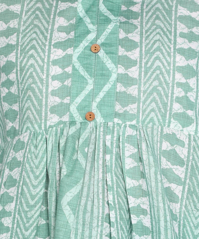 Stylistico Geometric Print Summer Cotton Tunic Western Everyday Regular Fit Full Sleeve v Neck Office Peplum Printed Long Tops for Women Latest Mint Green - Image 5