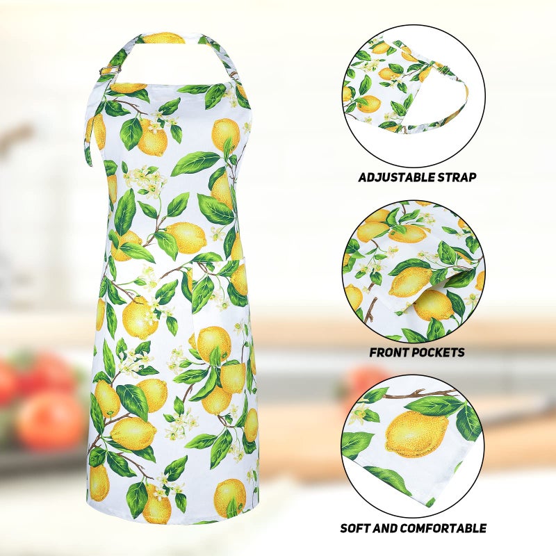 G2PLUS Cotton Kitchen Apron with Pockets  Thick Lemon Apron  Adjustable Cooking Apron for Baking  Chef Apron for Women  Men  Holiday and Xmas Gifts - 30 x 25 inch - Image 4