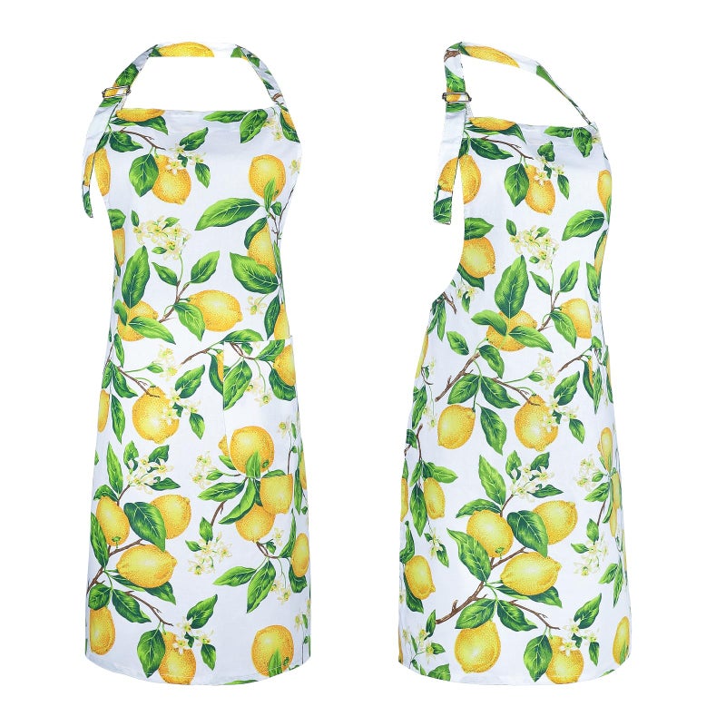 G2PLUS Cotton Kitchen Apron with Pockets  Thick Lemon Apron  Adjustable Cooking Apron for Baking  Chef Apron for Women  Men  Holiday and Xmas Gifts - 30 x 25 inch - Image 2