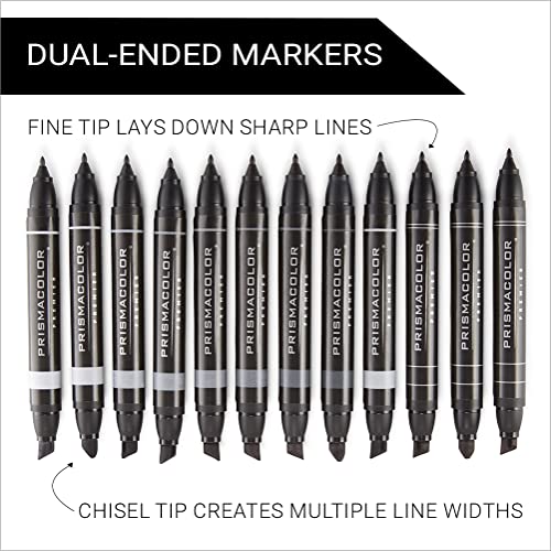 Prismacolor 3622 Premier Double-Ended Art Markers, Fine and Chisel Tip, Cool Grey, 12-Count - Image 2