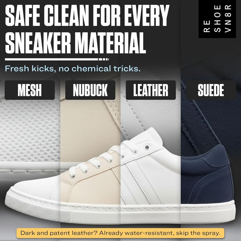 RESHOEVN8R رذاذ حماية الأحذية - مقاوم للماء والبقع - (6.5 أونصة) - رذاذ مقاوم للماء للأحذية، سريع الجفاف، بدون مواد كيميائية، أحذية رياضية، جلد سويدي، قماش، جلد خفيف، أحذية بيضاء - حماية تدوم طويلاً - Image 3