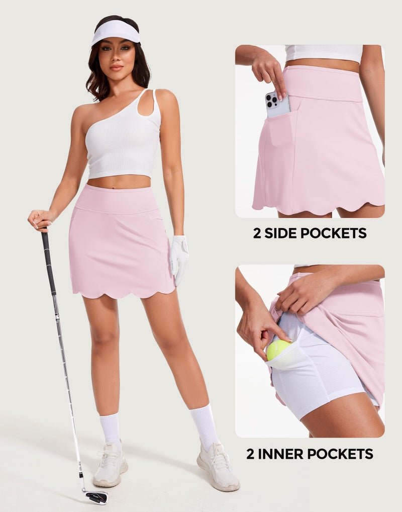 M MOTEEPI Skorts for Woman with Pockets 16" Golf Athletic Skirts Scalloped Hem Tennis Skirt Tummy Control Women's Skort Dressy Casual Pink M - Image 5