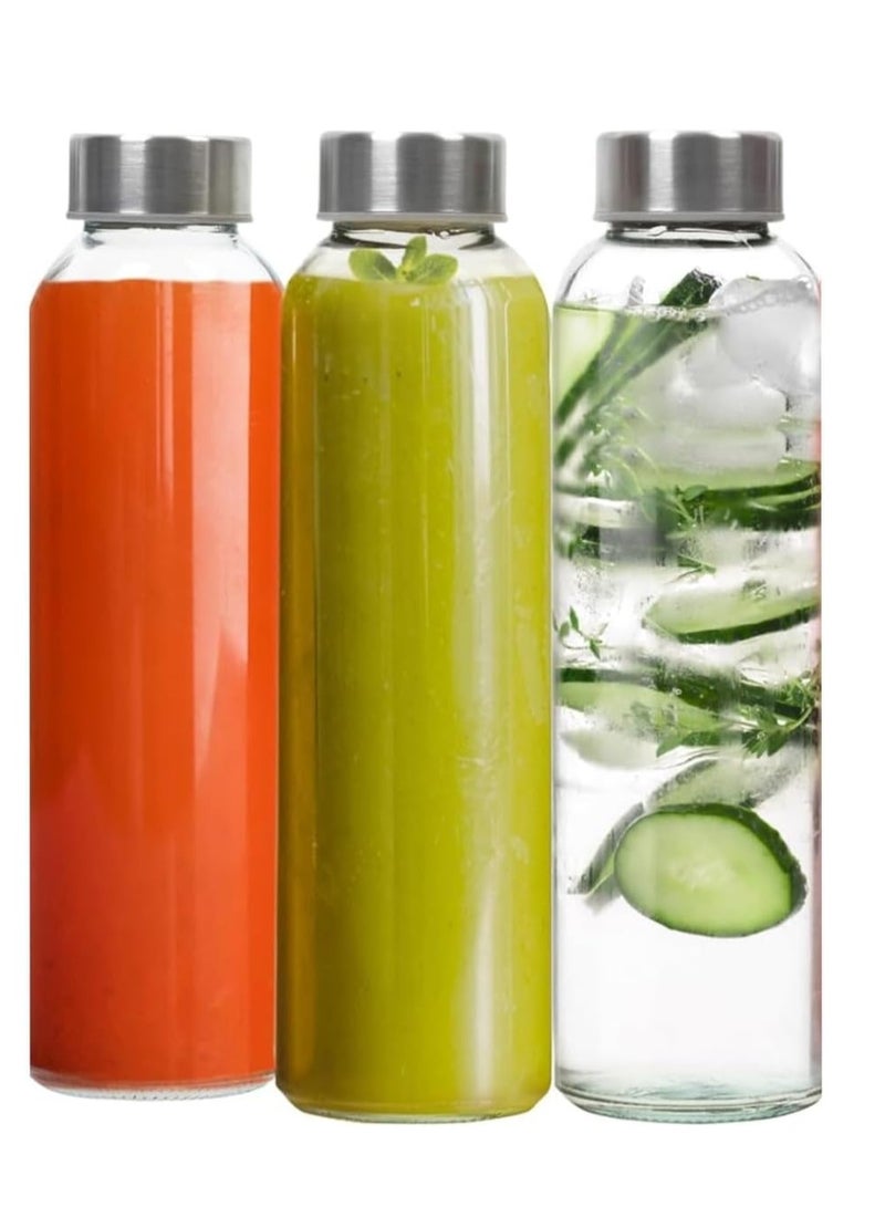 Luxoraq Glass Juice Bottles 500ml with Stainless Steel Lids – Reusable Borosilicate Water Bottles for Fresh Juice, Smoothies, Milk, Kombucha, Infused Water – BPA-Free Empty Bottles for Travel (Pack of 3) - Image 1