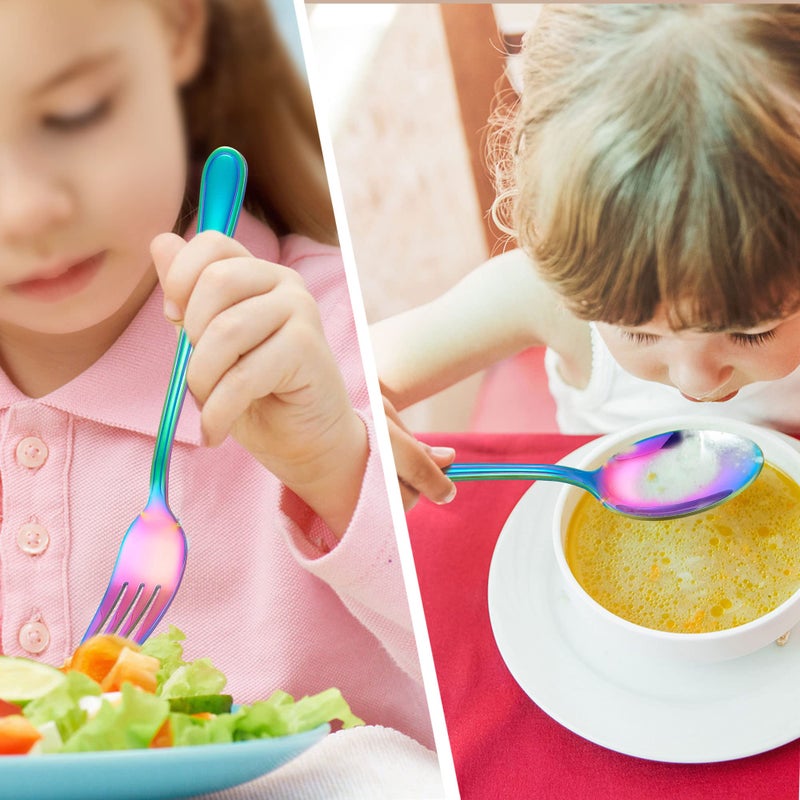 LIANYU 9-Piece Rainbow Kids Silverware Set, Stainless Steel Toddler Utensils Flatware Set, Child Cutlery Tableware for 3, Include knife Fork Spoon, Mirror Finished, Dishwasher Safe - Image 3